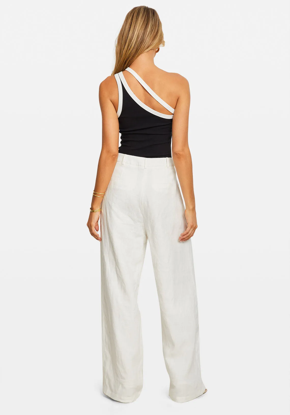 LINEN HIGH RISE TAILORED PANT WHITE