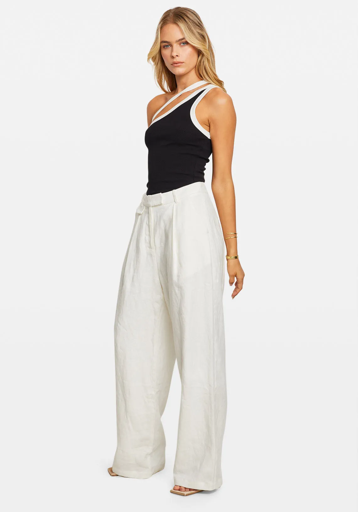 LINEN HIGH RISE TAILORED PANT WHITE