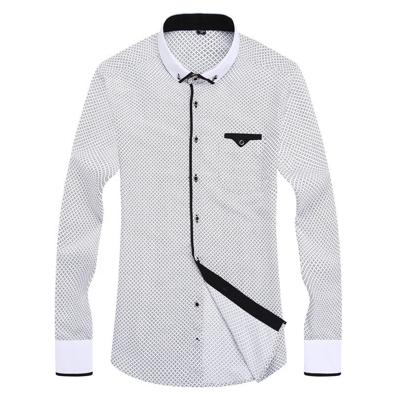 Mens Formal Business Long Sleeved Slim Fit Printed Shirt