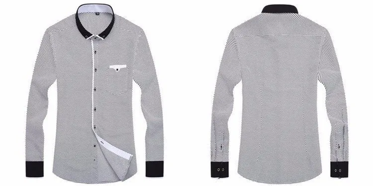 Mens Formal Business Long Sleeved Slim Fit Printed Shirt