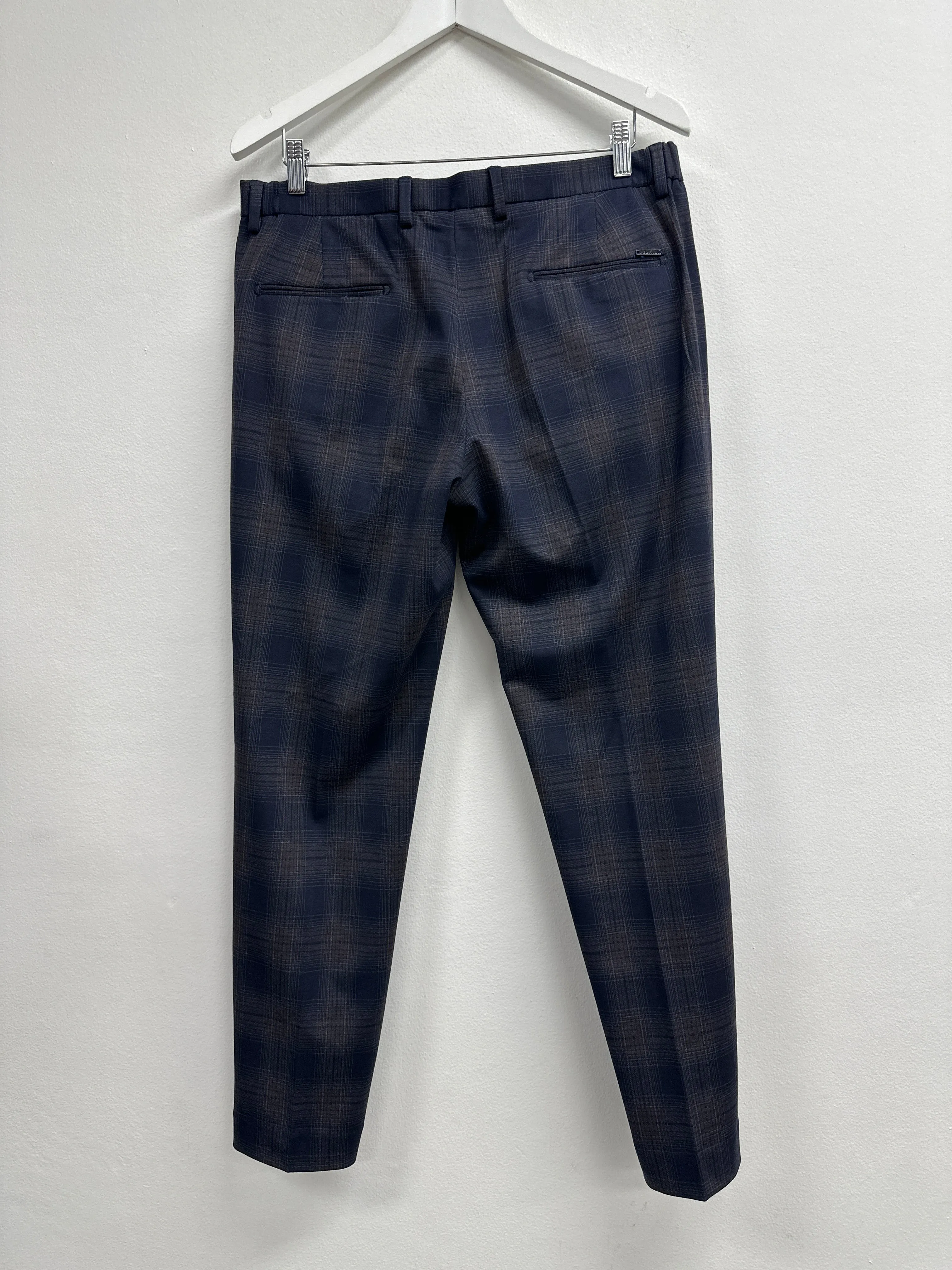 Men's Relaxed Jersey Navy Check Tailored Pant