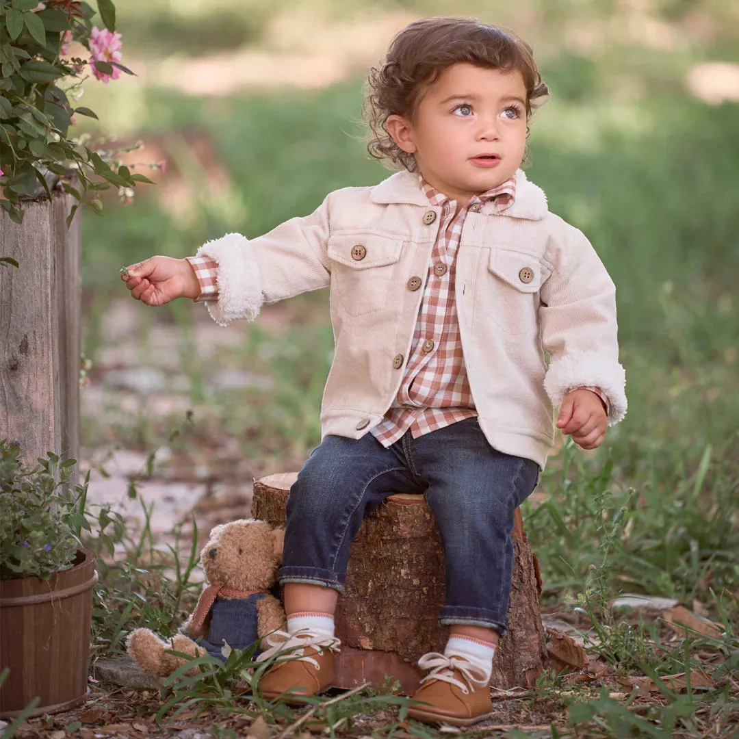 Neutral Corduroy Jacket With Sherpa Trim