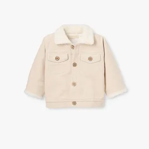 Neutral Corduroy Jacket With Sherpa Trim