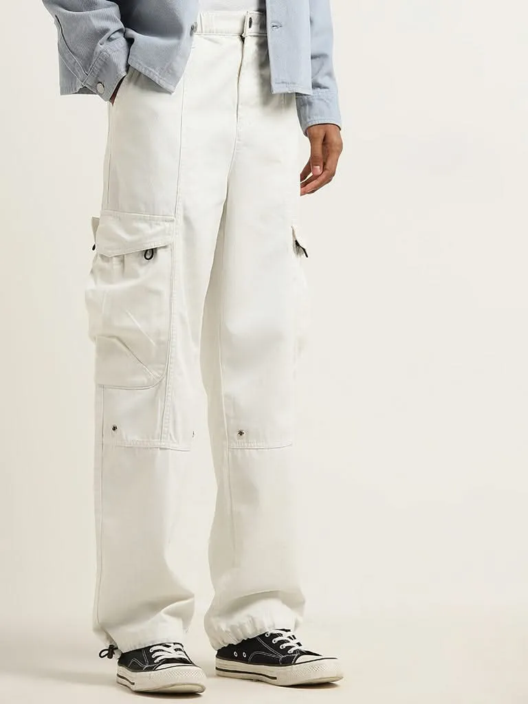 Nuon Off-White Mid-Rise Relaxed-Fit Cotton Chinos