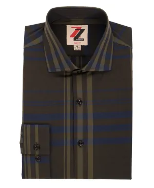 Olive Striped Slim Fit Casual Shirt - Jasper