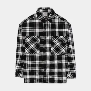 Plaid Oversized Shacket Mens Jacket (White/Black)