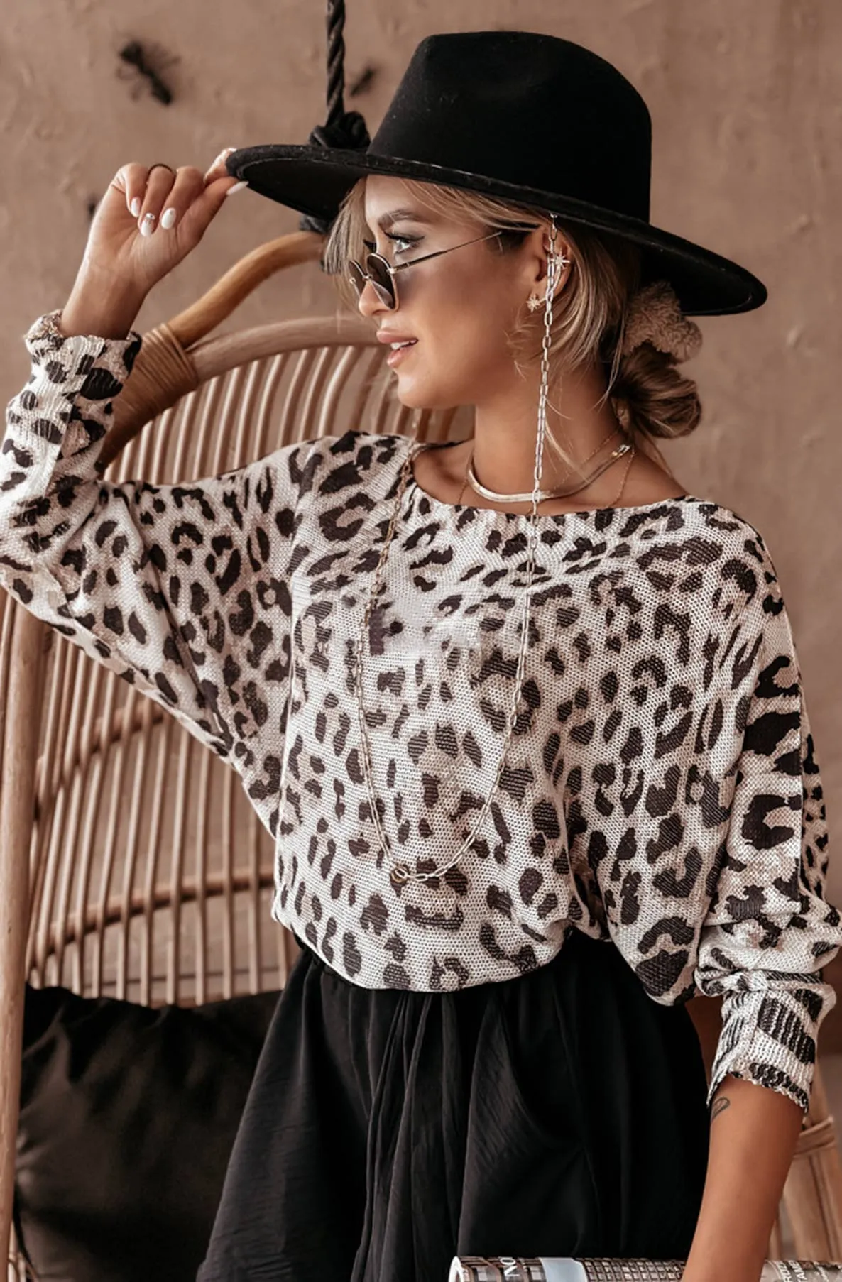 Shanice Leopard Printed Batwing Top-Brown