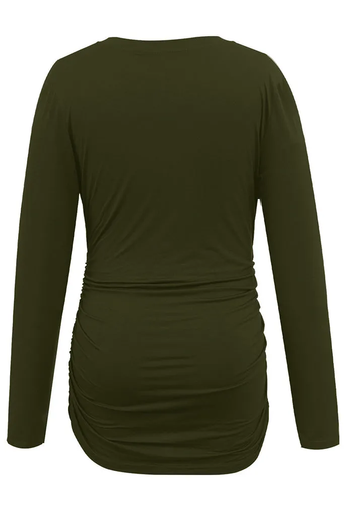 Smallshow Long Sleeve Side Ruched Maternity Tops