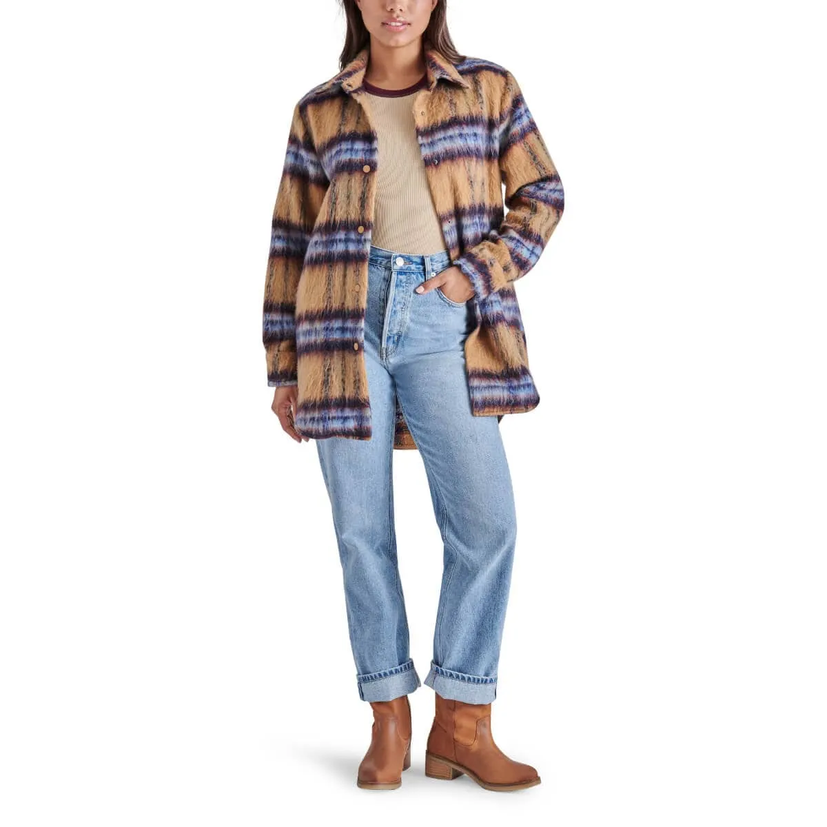 Steve Madden Eldridge Oversize Plaid Shirt Jacket