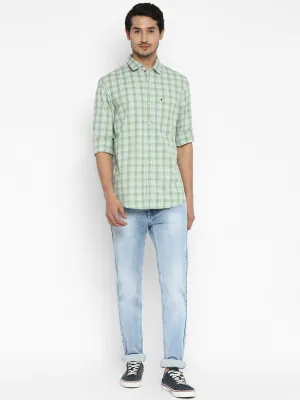 Turtle Men Cotton Light Green Slim Fit Checkered Shirts