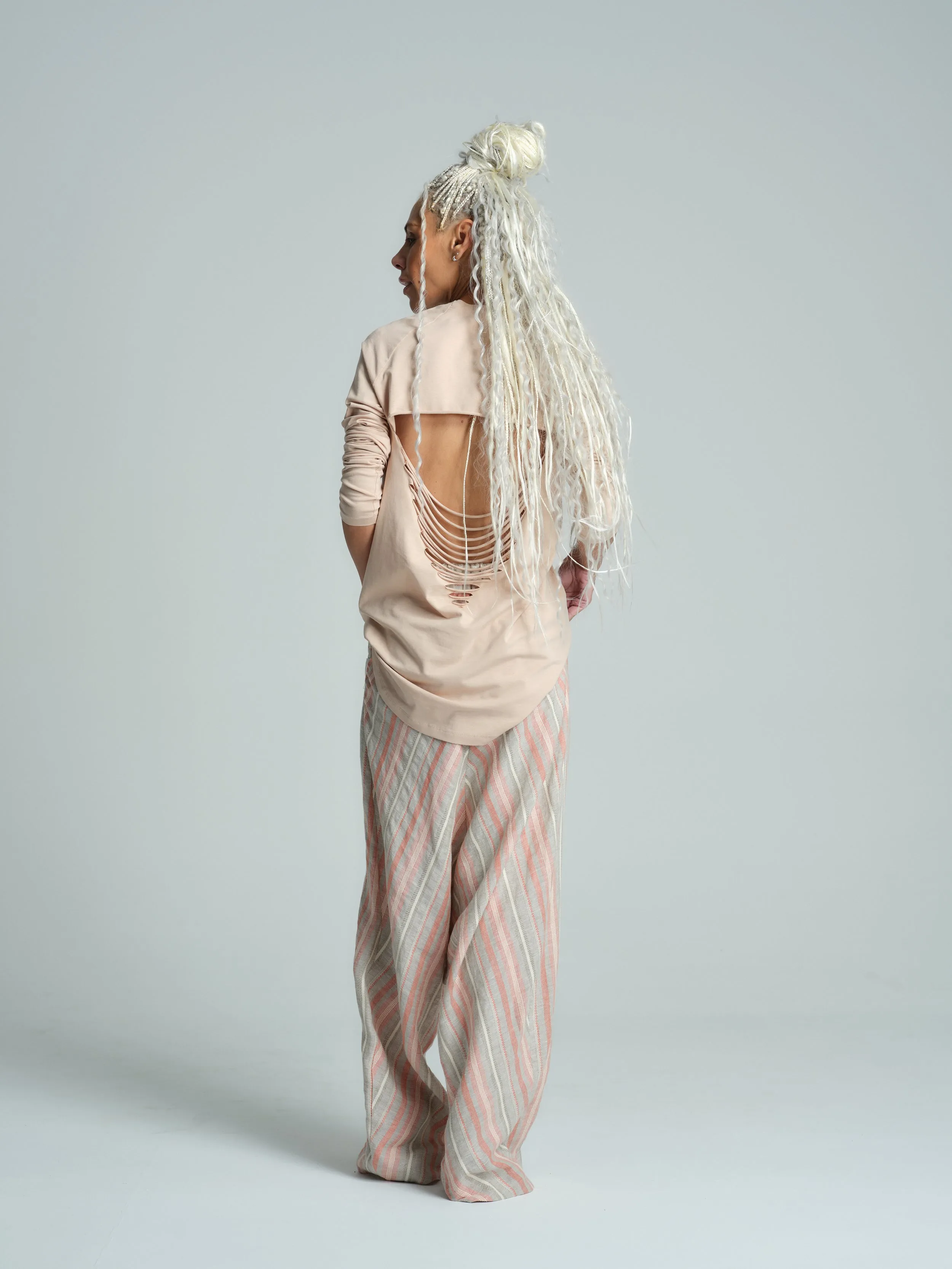 Мulticolor Striped Linen-Blend Harem Pants