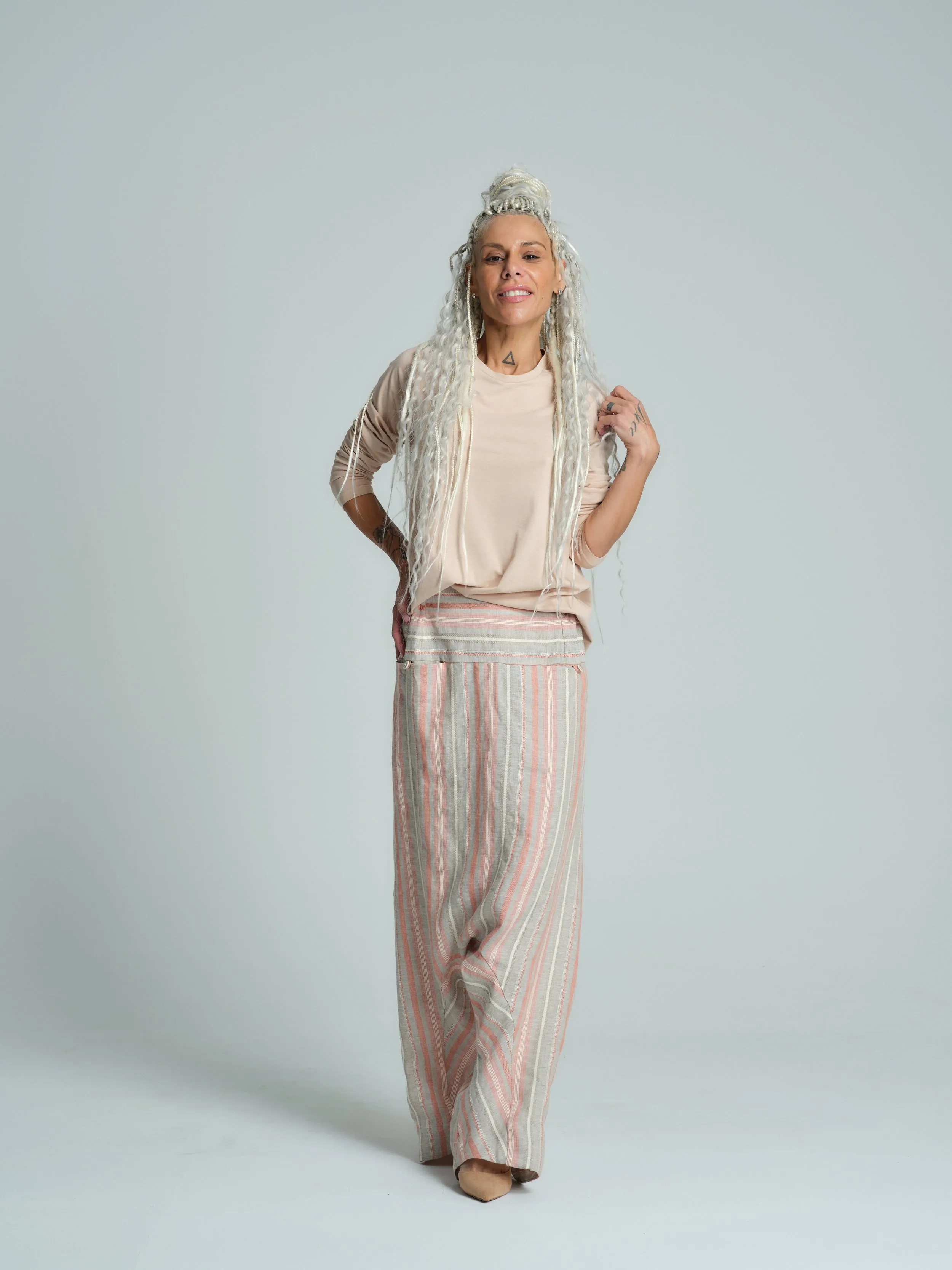 Мulticolor Striped Linen-Blend Harem Pants