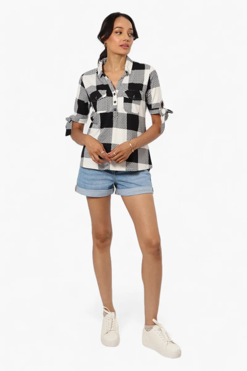 Urbanology Plaid Tie Sleeve Shirt - Black