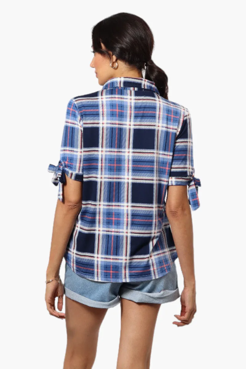 Urbanology Plaid Tie Sleeve Shirt - Blue