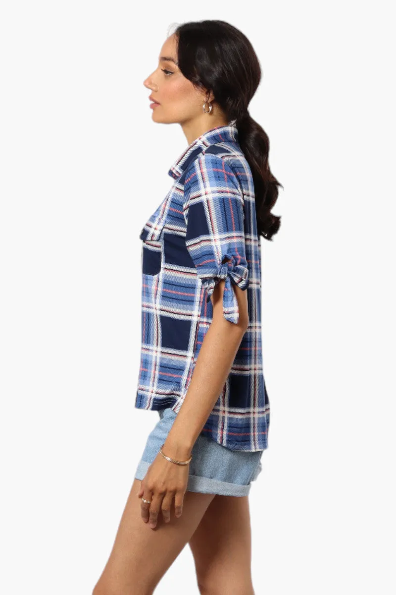 Urbanology Plaid Tie Sleeve Shirt - Blue