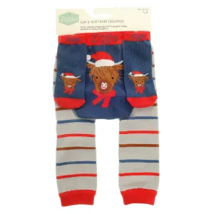 Ziggle Baby 0-6 Months Highland Cow Christmas Leggings & Socks Set